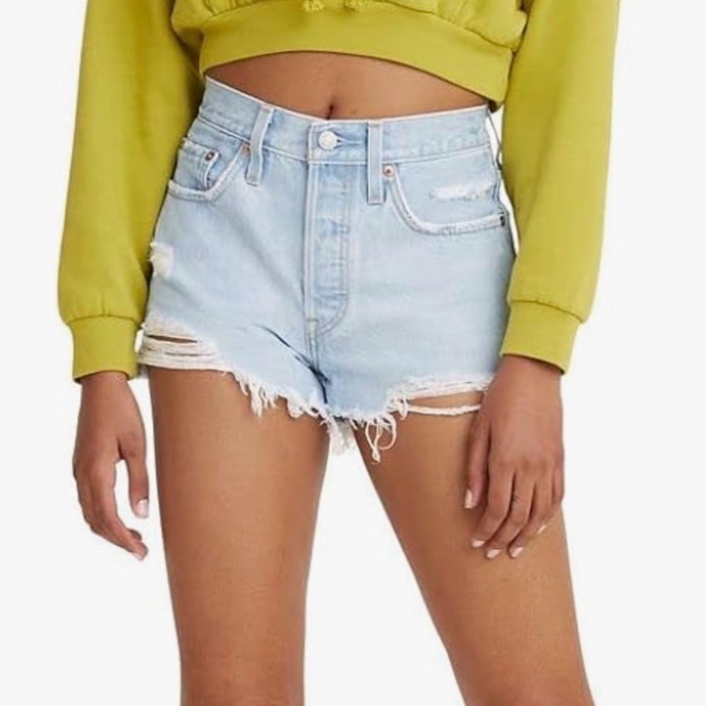 Levi's 501 Women's Ripped Jean Shorts - Light Blue